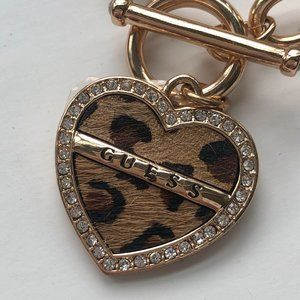 Gold Guess Leopard Heart Charm Bracelet